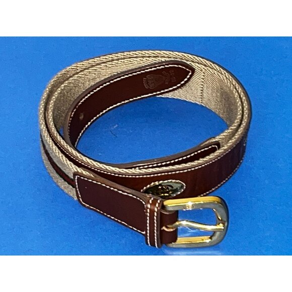 Vintage Gucci 80 32 webb brown & tan belt gold buckle - Picture 1 of 10